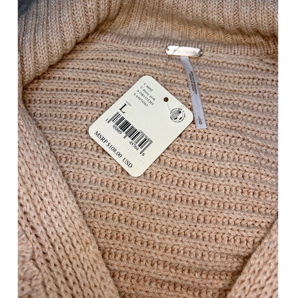 Free People Long Sleeve Collar Sweater Marlie Pullover Ribbed Dusty Pink L 0122 - Picture 10 of 11